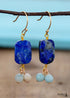 Boho Earrings, Dangle Earrings, Square Blue Lapise